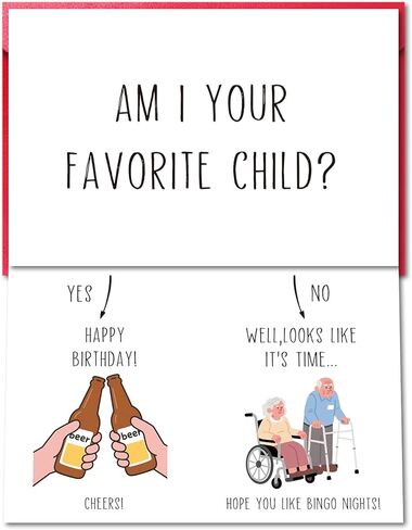 Funny Birthday Card for Dad Mom from Son Daughter, Am I Your Favorite Child, 8 in x 5.3 in Double-Sided Greeting Card with Red Envelope and Sticker in Kuwait