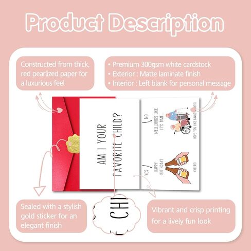 Funny Birthday Card for Dad Mom from Son Daughter, Am I Your Favorite Child, 8 in x 5.3 in Double-Sided Greeting Card with Red Envelope and Sticker in Kuwait