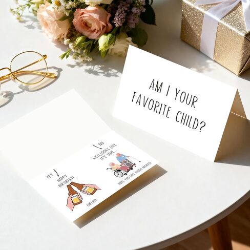 Funny Birthday Card for Dad Mom from Son Daughter, Am I Your Favorite Child, 8 in x 5.3 in Double-Sided Greeting Card with Red Envelope and Sticker in Kuwait