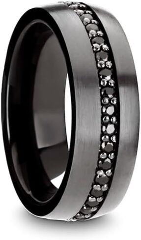 Mens Comfort Fit -Gunmetal Tungsten Ring - Black Sapphires - 8mm Wide - Style name: PILOT in Saudi Arabia