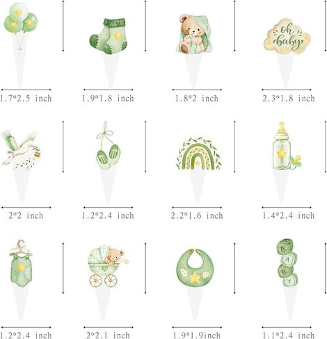 Cute Boho Teddy Bear Cupcake Toppers, Sage Green Oh Baby Cupcake Toppers, We Can Bearly Wait Cupcake Topper for Gender Neutral Baby Shower Supplies, First Birthday Party Supplies in Saudi Arabia