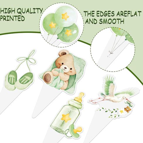 Cute Boho Teddy Bear Cupcake Toppers, Sage Green Oh Baby Cupcake Toppers, We Can Bearly Wait Cupcake Topper for Gender Neutral Baby Shower Supplies, First Birthday Party Supplies in Saudi Arabia