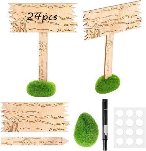 Zhanmai 12 Pcs Wood Mini Food Sign and Artificial Moss Rocks Classic Honey Bear Wooden Food Labels for Party Buffet Baby Shower Wedding First Birthdays Table Decoration in Kuwait