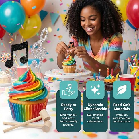 24 Pcs Music Notes Cupcake Toppers Music Themed Party Decorations Glitter Musical Symbol Cupcake Picks for Musician Rock Concert Kids Birthday Baby Shower Wedding Birthday Cake Decorations in Saudi Arabia