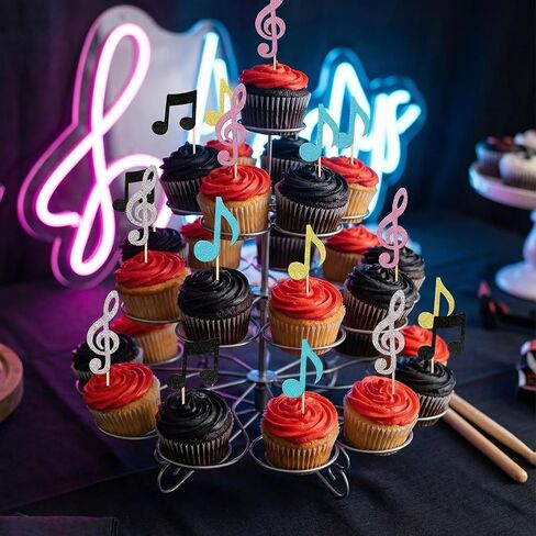 24 Pcs Music Notes Cupcake Toppers Music Themed Party Decorations Glitter Musical Symbol Cupcake Picks for Musician Rock Concert Kids Birthday Baby Shower Wedding Birthday Cake Decorations in Saudi Arabia