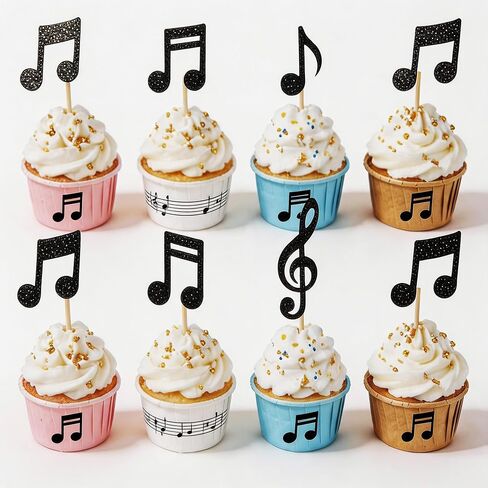 24 Pcs Music Notes Cupcake Toppers Music Themed Party Decorations Glitter Musical Symbol Cupcake Picks for Musician Rock Concert Kids Birthday Baby Shower Wedding Birthday Cake Decorations in Saudi Arabia