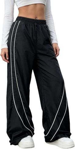 Womens Baggy Sweatpants Trendy Y2k Track Pants Wide Leg Cargo Joggers Harajuku Parachute Pants Streetwear in Kuwait
