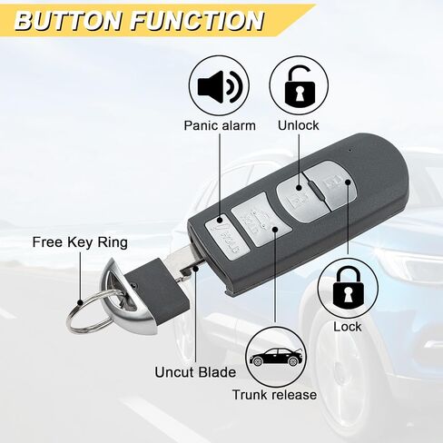 استبدال Vurkcy Key Fob لـ 2014-2018 Mazda 6/3 (4 أبواب سيدان)/ 16-19 MX-5 Miata للتحكم عن بعد للدخول بدون مفتاح للسيارة، WAZSKE13D01، 4 أزرار in Kuwait