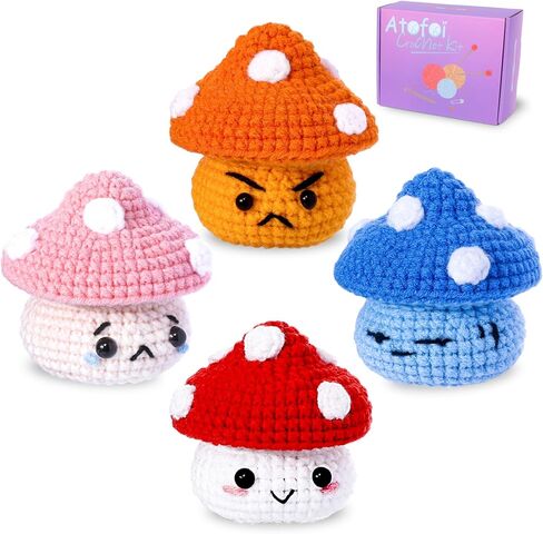 مجموعة الكروشيه Atofoi للمبتدئين البالغين والأطفال - مجموعة Amigurumi الكروشيه للمبتدئين مع دروس فيديو خطوة بخطوة - خيوط صديقة للمبتدئين - من السهل تعلم لوازم الحياكة DIY - 4 عبوات من الفطر in Kuwait