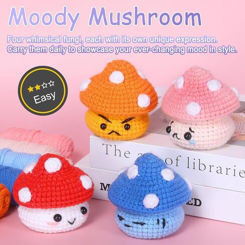 مجموعة الكروشيه Atofoi للمبتدئين البالغين والأطفال - مجموعة Amigurumi الكروشيه للمبتدئين مع دروس فيديو خطوة بخطوة - خيوط صديقة للمبتدئين - من السهل تعلم لوازم الحياكة DIY - 4 عبوات من الفطر in Kuwait