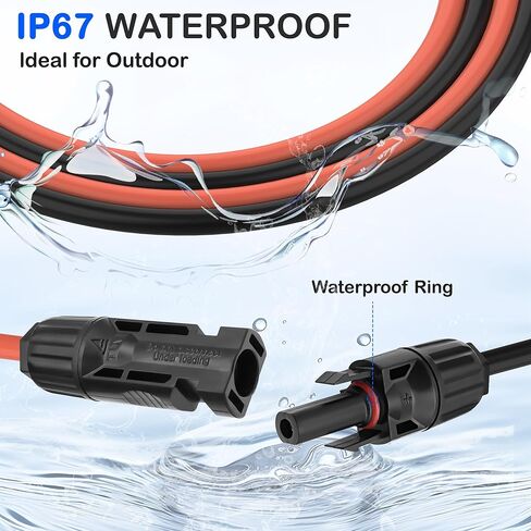كابل تمديد اللوحة الشمسية من MEIRIYFA، سلك شمسي 10AWG مع موصل أنثى ذكر IP67 سلك ضفيرة لوحة شمسية مقاوم للماء 30 أمبير/1000 فولت تيار مستمر للألواح الشمسية وأجهزة التحكم والمركبات الترفيهية والقارب (1 متر أحمر + 1 متر أسود) in Kuwait
