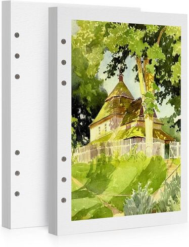 Lightwish Watercolor Paper Bulk Refillable, 100% Cotton Cold Press 300gsm/140lb, 2 Pack, Total 40 Sheets Hole-Punched Replaceable Paper for Artists, Adults, Students,6.69 * 3.94 Inches in Kuwait