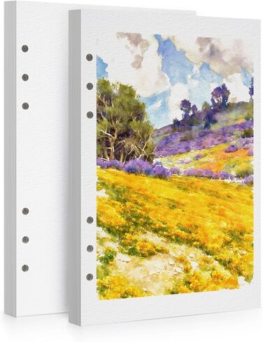 Lightwish Watercolor Paper Bulk Refillable, 100% Cotton Cold Press 300gsm/140lb, 2 Pack, Total 40 Sheets Hole-Punched Replaceable Paper for Artists, Adults, Students,6.69 * 3.94 Inches in Kuwait