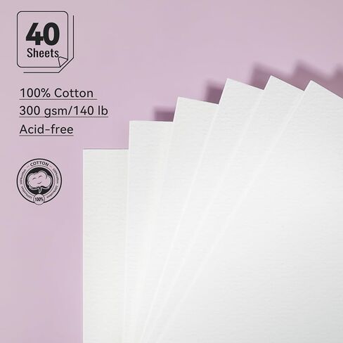 Lightwish Watercolor Paper Bulk Refillable, 100% Cotton Cold Press 300gsm/140lb, 2 Pack, Total 40 Sheets Hole-Punched Replaceable Paper for Artists, Adults, Students,6.69 * 3.94 Inches in Kuwait