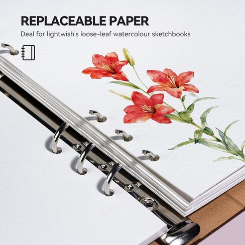 Lightwish Watercolor Paper Bulk Refillable, 100% Cotton Cold Press 300gsm/140lb, 2 Pack, Total 40 Sheets Hole-Punched Replaceable Paper for Artists, Adults, Students,6.69 * 3.94 Inches in Kuwait