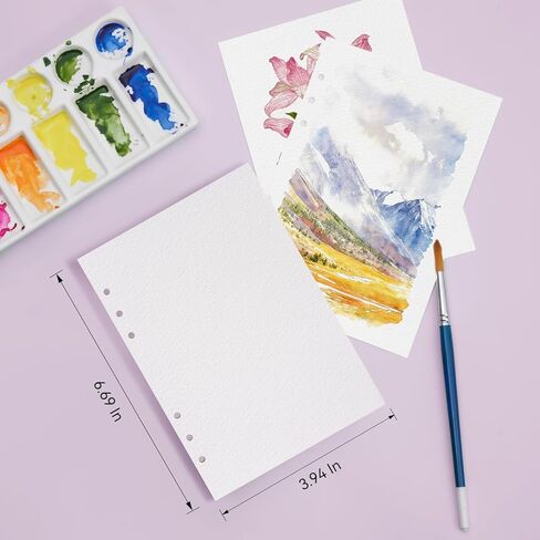 Lightwish Watercolor Paper Bulk Refillable, 100% Cotton Cold Press 300gsm/140lb, 2 Pack, Total 40 Sheets Hole-Punched Replaceable Paper for Artists, Adults, Students,6.69 * 3.94 Inches in Kuwait