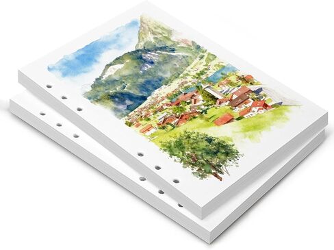 Lightwish Watercolor Paper Bulk Refillable, 100% Cotton Cold Press 300gsm/140lb, 2 Pack, Total 40 Sheets Hole-Punched Replaceable Paper for Artists, Adults, Students,6.69 * 3.94 Inches in Kuwait