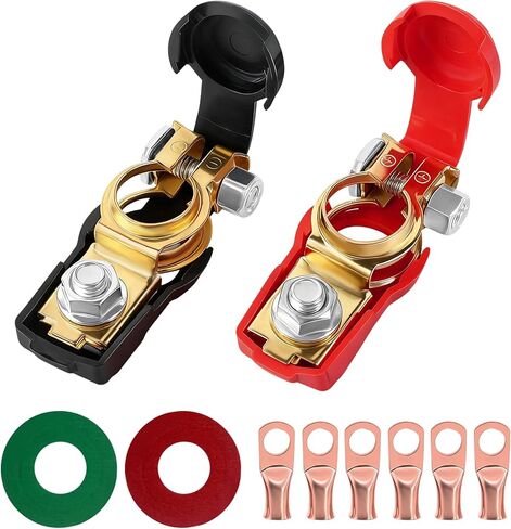 Universal Negative & Positive Car Battery Terminal Connector Classification Kit, Battery Cable Ends, Auto Pure Copper Terminal Clamps Connector, Cable Top Post with Plastic Cover for Car RV in Saudi Arabia