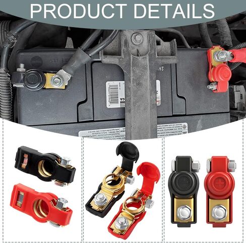 Universal Negative & Positive Car Battery Terminal Connector Classification Kit, Battery Cable Ends, Auto Pure Copper Terminal Clamps Connector, Cable Top Post with Plastic Cover for Car RV in Saudi Arabia