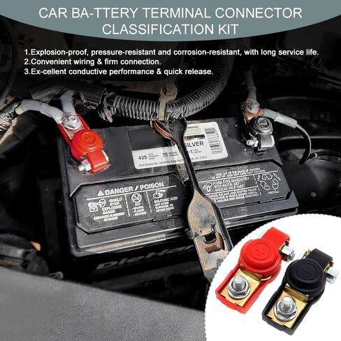 Universal Negative & Positive Car Battery Terminal Connector Classification Kit, Battery Cable Ends, Auto Pure Copper Terminal Clamps Connector, Cable Top Post with Plastic Cover for Car RV in Saudi Arabia