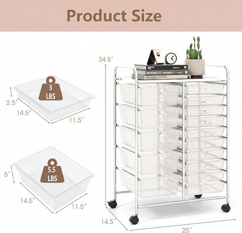 POWERSTONE Rolling Cart with 15 Drawers Multipurpose Storage Organizer with Lockable Wheels Metal Frame & Plastic Drawers Mobile Utility Cart for Home Office School Garage Clear in Saudi Arabia