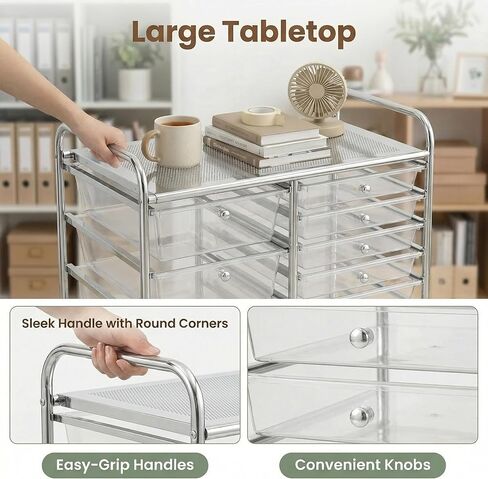 POWERSTONE Rolling Cart with 15 Drawers Multipurpose Storage Organizer with Lockable Wheels Metal Frame & Plastic Drawers Mobile Utility Cart for Home Office School Garage Clear in Saudi Arabia
