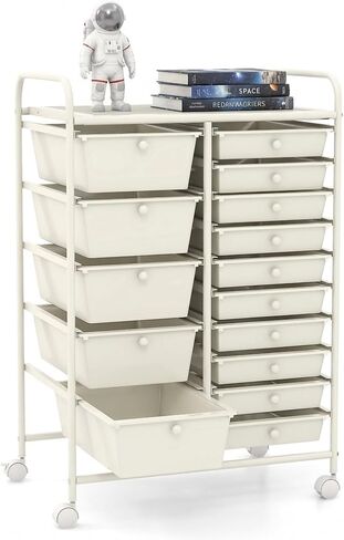 POWERSTONE Rolling Cart with 15 Drawers Multipurpose Storage Organizer with Lockable Wheels Metal Frame & Plastic Drawers Mobile Utility Cart for Home Office School Garage Clear in Saudi Arabia