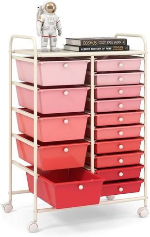 POWERSTONE Rolling Cart with 15 Drawers Multipurpose Storage Organizer with Lockable Wheels Metal Frame & Plastic Drawers Mobile Utility Cart for Home Office School Garage Clear in Saudi Arabia