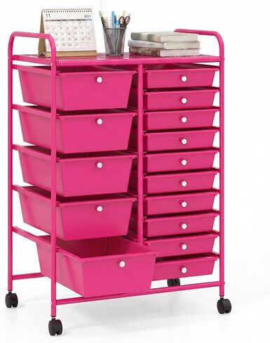 POWERSTONE Rolling Cart with 15 Drawers Multipurpose Storage Organizer with Lockable Wheels Metal Frame & Plastic Drawers Mobile Utility Cart for Home Office School Garage Clear in Saudi Arabia