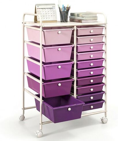 POWERSTONE Rolling Cart with 15 Drawers Multipurpose Storage Organizer with Lockable Wheels Metal Frame & Plastic Drawers Mobile Utility Cart for Home Office School Garage Clear in Saudi Arabia