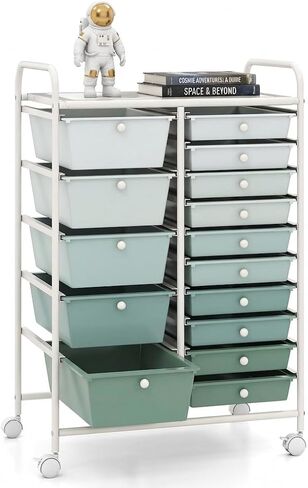 POWERSTONE Rolling Cart with 15 Drawers Multipurpose Storage Organizer with Lockable Wheels Metal Frame & Plastic Drawers Mobile Utility Cart for Home Office School Garage Clear in Saudi Arabia