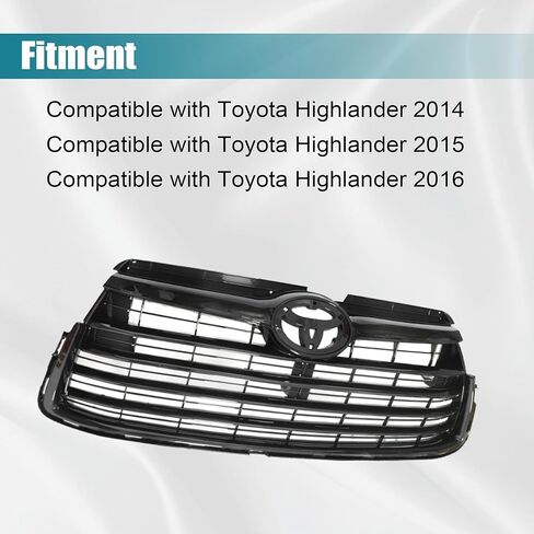 GXARTS Gloss Black Upper Front Bumper Grille 53102-0E040 Compatible with Toyota Highlander 2014-2016 in Kuwait