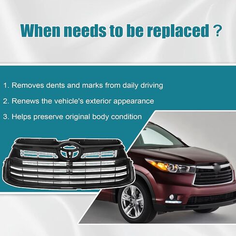 GXARTS Gloss Black Upper Front Bumper Grille 53102-0E040 Compatible with Toyota Highlander 2014-2016 in Kuwait