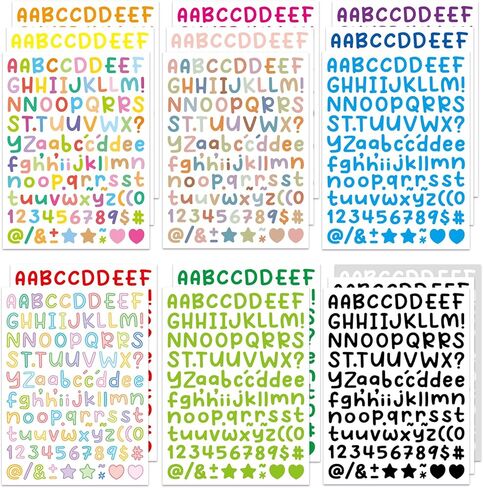 Bighan 0.5 Inch Vinyl Letter Number Sticker, 16 Sheets Self Adhesive Alphabet Number Sticker Symbol Stickers for Sign, Decor, Scrap Booking, Crafts and Decoration - Handwritten Black&White in Saudi Arabia
