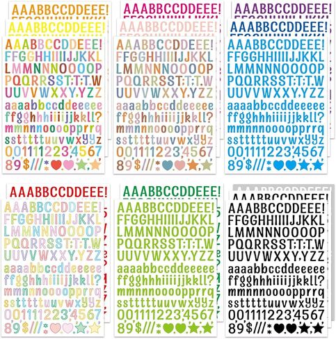 Bighan 0.5 Inch Vinyl Letter Number Sticker, 16 Sheets Self Adhesive Alphabet Number Sticker Symbol Stickers for Sign, Decor, Scrap Booking, Crafts and Decoration - Handwritten Black&White in Kuwait