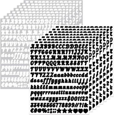 Bighan 0.5 Inch Vinyl Letter Number Sticker, 16 Sheets Self Adhesive Alphabet Number Sticker Symbol Stickers for Sign, Decor, Scrap Booking, Crafts and Decoration - Handwritten Black&White in Kuwait