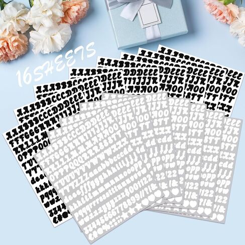 Bighan 0.5 Inch Vinyl Letter Number Sticker, 16 Sheets Self Adhesive Alphabet Number Sticker Symbol Stickers for Sign, Decor, Scrap Booking, Crafts and Decoration - Handwritten Black&White in Kuwait