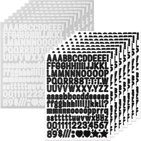 Bighan 0.5 Inch Vinyl Letter Number Sticker, 16 Sheets Self Adhesive Alphabet Number Sticker Symbol Stickers for Sign, Decor, Scrap Booking, Crafts and Decoration - Handwritten Black&White in Kuwait