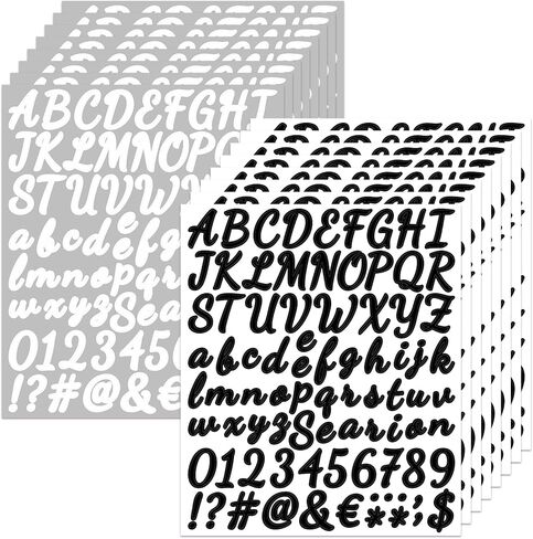 Bighan 0.5 Inch Vinyl Letter Number Sticker, 16 Sheets Self Adhesive Alphabet Number Sticker Symbol Stickers for Sign, Decor, Scrap Booking, Crafts and Decoration - Handwritten Black&White in Kuwait