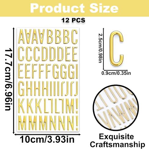 12 Sheets 3D Gold Alphabet Number Stickers, 3 Styles Self-Adhesive Puffy Foam Letters & Numbers Decor, Stereoscopic Gold Letter Stickers for Scrapbooking, Grad Cap Decor, DIY Crafts & Gift Wrapping in Saudi Arabia