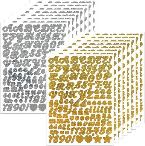 Bighan 0.5 Inch Vinyl Letter Number Sticker, 16 Sheets Self Adhesive Alphabet Number Sticker Symbol Stickers for Sign, Decor, Scrap Booking, Crafts and Decoration - Handwritten Black&White in Kuwait