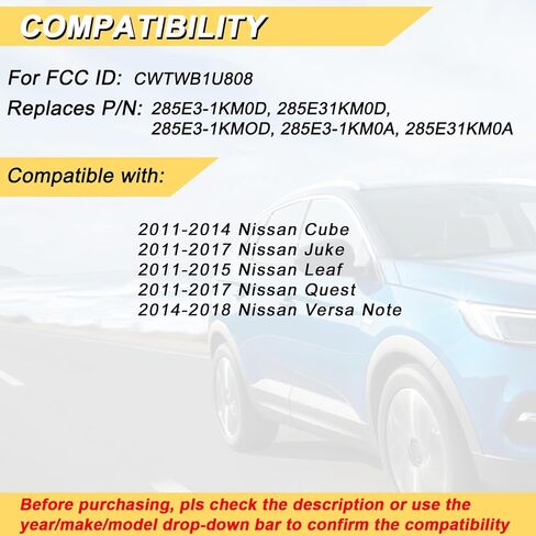 استبدال Vurkcy Key Fob لـ 2011-2017 Nissan Quest Juke/ 11-15 Cube Leaf/ 14-18 Versa Note جهاز التحكم عن بعد للدخول بدون مفتاح للسيارة، CWTWB1U808، 3 Btn in Kuwait