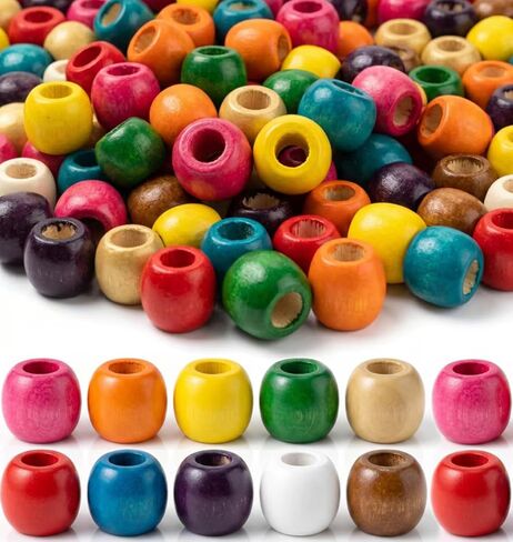 200PCS Large Hole Wooden Beads for Crafts, 16x17mm Multicolor Barrel Wood Beads with 7mm Hole for Macrame, Garland & DIY Jewelry Making (10 Colors) in Kuwait