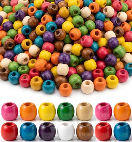 200PCS Large Hole Wooden Beads for Crafts, 16x17mm Multicolor Barrel Wood Beads with 7mm Hole for Macrame, Garland & DIY Jewelry Making (10 Colors) in Kuwait