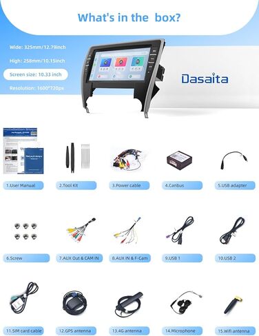 Dasaita G12 Car Stereo for Toyota Camry 2015-2017 with Wireless Carplay & Android Auto, 4G LTE, 10.2" Touch Screen Radio, GPS, Bluetooth & WiFi, 6G RAM 64G ROM, Head Unit Android 12 in Saudi Arabia
