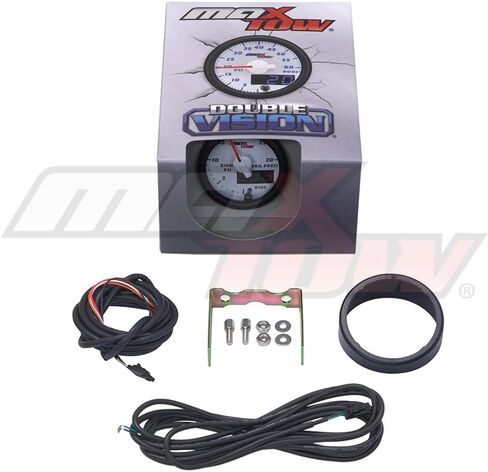 مقياس ضغط حاجز الوقود MaxTow Double Vision 30,000 PSI - متوافق مع Chevy Duramax 2002-2018 6.6L & Dodge Cummins Diesel 2003-2018 5.9L / 6.7L - وجه مقياس أبيض - قرص LED أزرق - 2-1/16 بوصة 52 مم in Kuwait