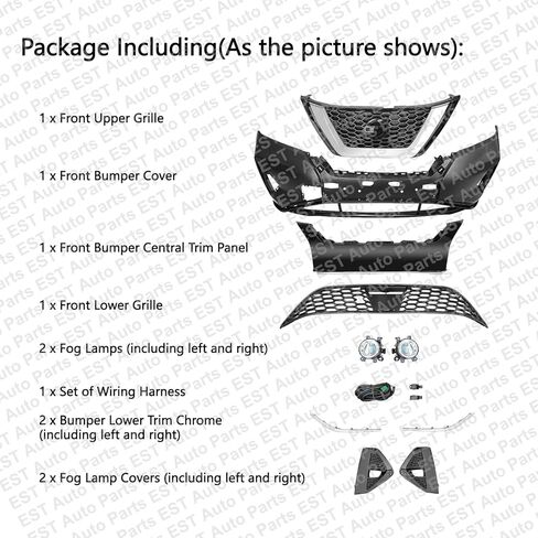 Front Bumper Cover Grille Kit with Fog Lights Fits for 2019-2024 Nissan Murano S/SL/SV Replaces NI1000326 620229UF0H in Kuwait