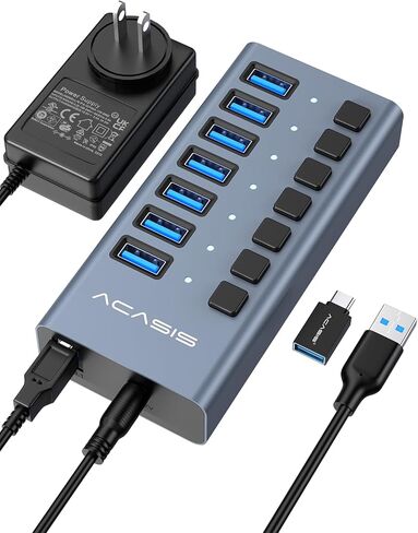Powered USB 3.1 Hub, ACASIS 7 Ports USB 3.1 Hub with 10Gbps Data Speed，Aluminum Housing, USB Hub Powered with 24W Power Adapter, USB Hub for PC/Laptop, Computer, Flash Drive, Printer, Camera in Saudi Arabia