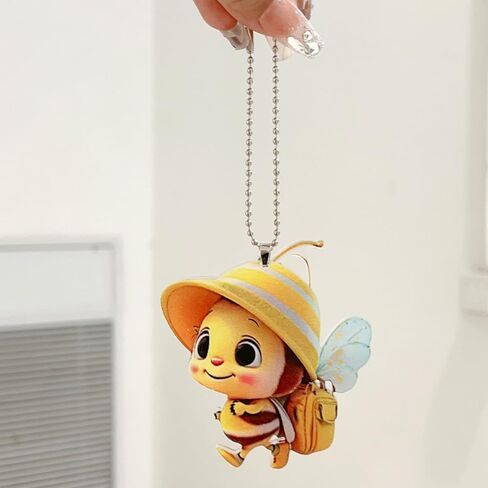 Cute Bee Keychains Print 2D Flat Acrylic Pendant Car Rear View Mirror Decorative Key Chain Accessories,7.8 * 7.3 * 0.3cm in Kuwait