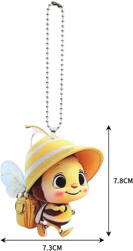 Cute Bee Keychains Print 2D Flat Acrylic Pendant Car Rear View Mirror Decorative Key Chain Accessories,7.8 * 7.3 * 0.3cm in Kuwait
